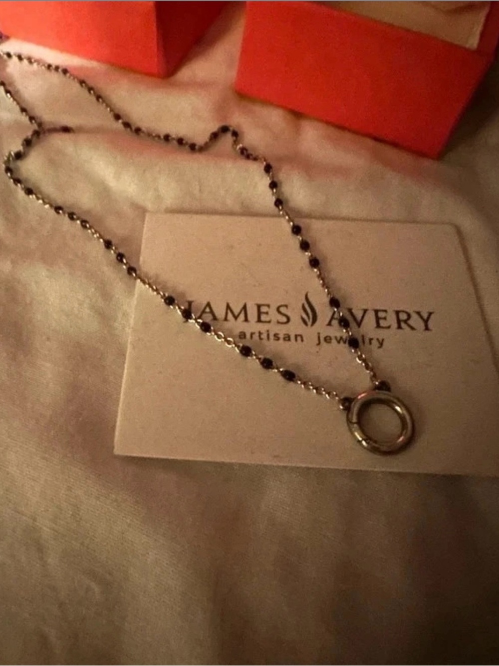 James Avery Silver Necklace with Black Bead Accents and Circle Pendant